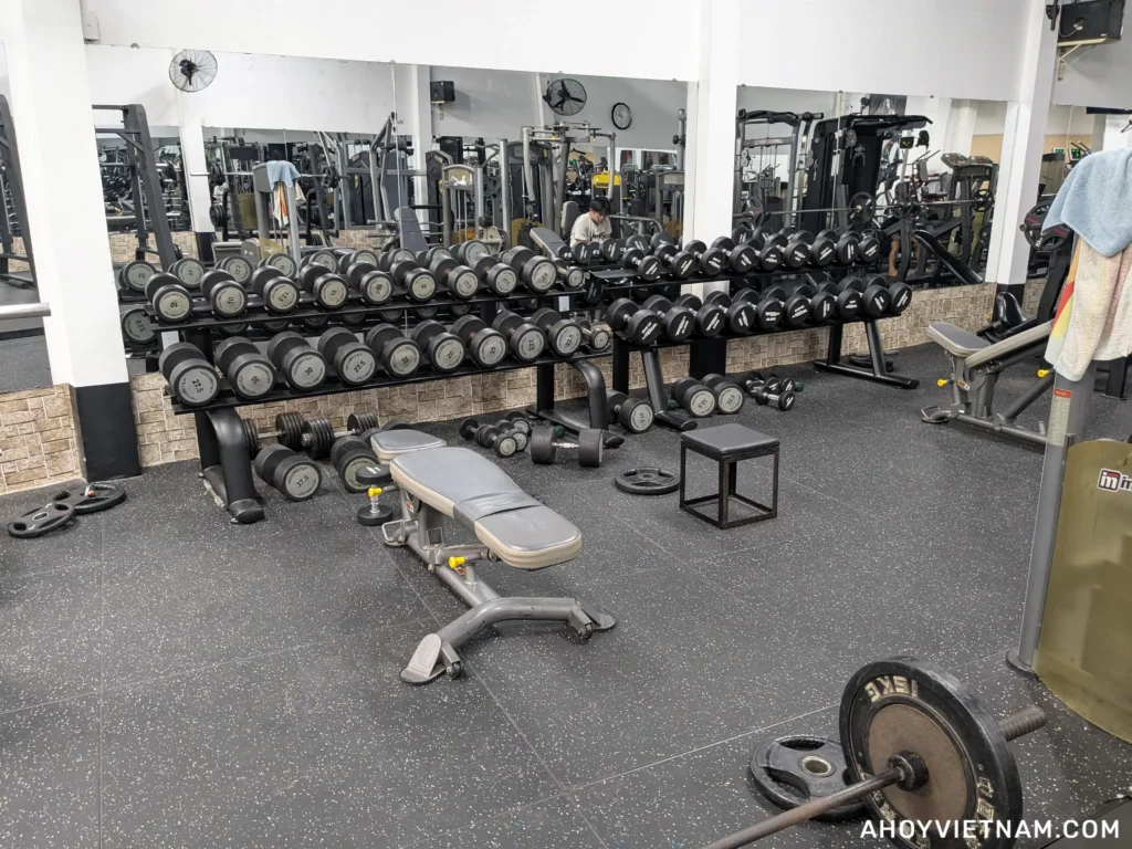 The free weights at Ly Duc Gym in District 7, Ho Chi Minh City