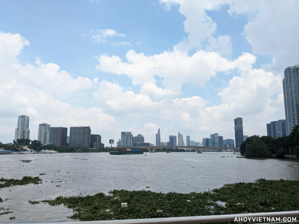 Viewing the District 1 skyline from Vinhomes Central Park in Ho Chi Minh City
