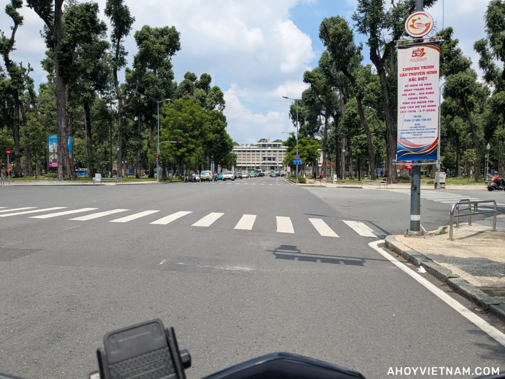 On my scooter in front of the Independence Palace in Ho Chi Minh City, Vietnam