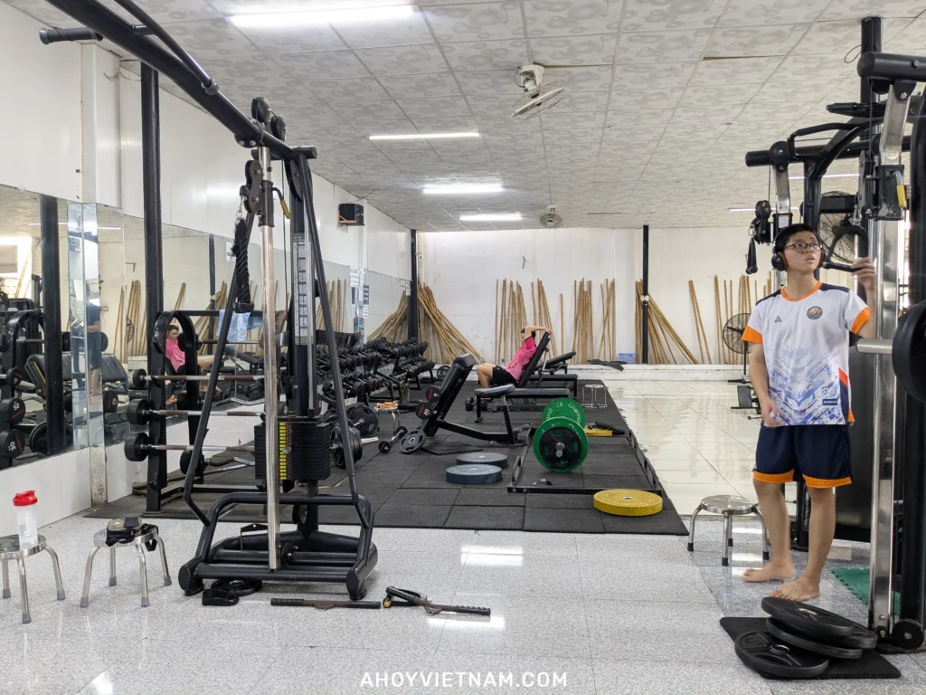 Machines and free weights inside HL Fitness Center in Da Nang, Vietnam