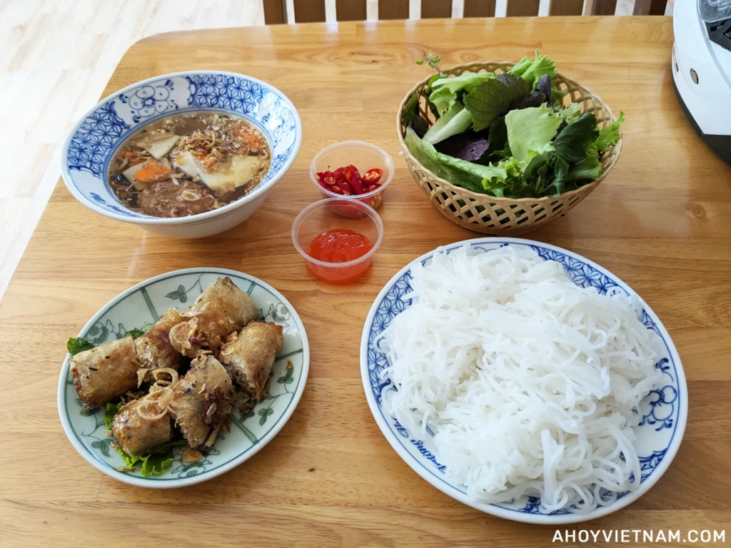 My bun cha and spring rolls from Bun Cha Truong Tho in Da Nang, Vietnam