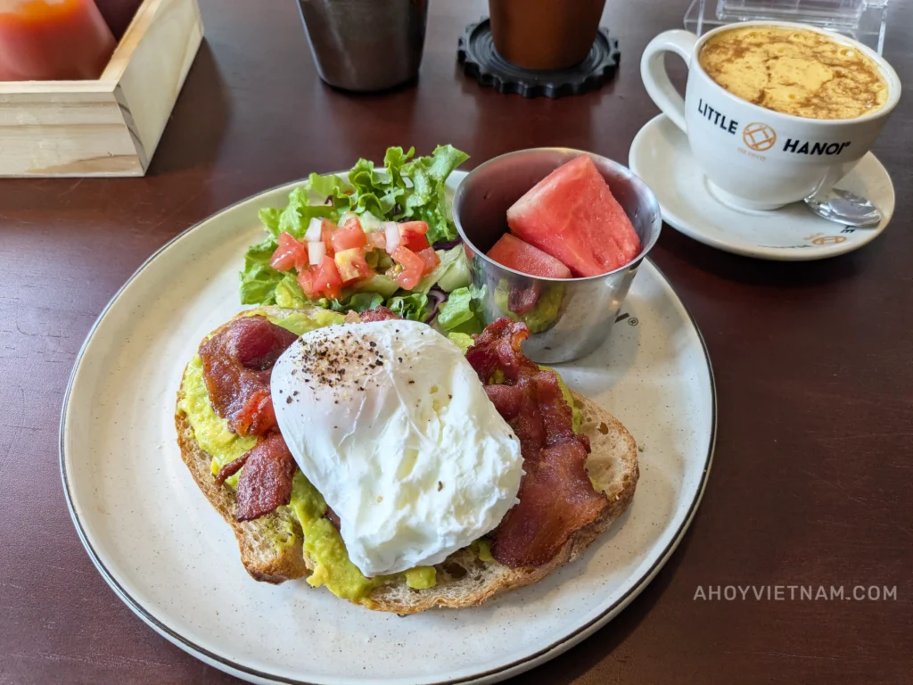 Bacon avocado toast and hot egg coffee from Little Hanoi Egg Coffee in Da Nang, Vietnam