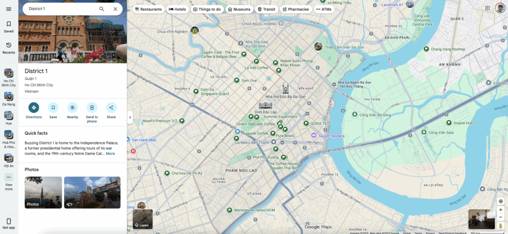 A screenshot on Google Maps of District 1 in Ho Chi Minh City