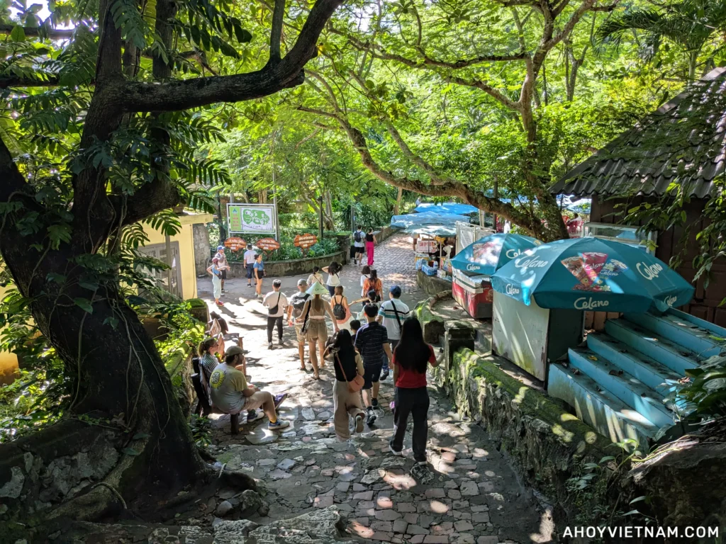 Tourists heading to the central rest area on top of the Marble Mountains in Da Nang