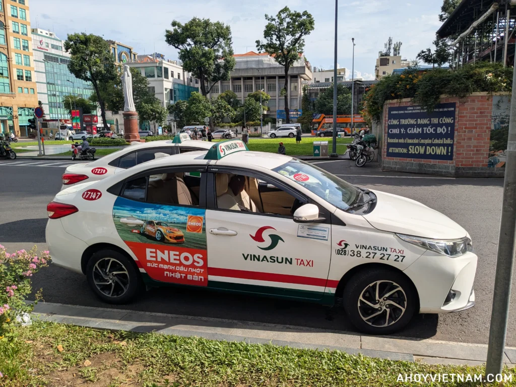 A parked Vinasun taxi in Ho Chi Minh City