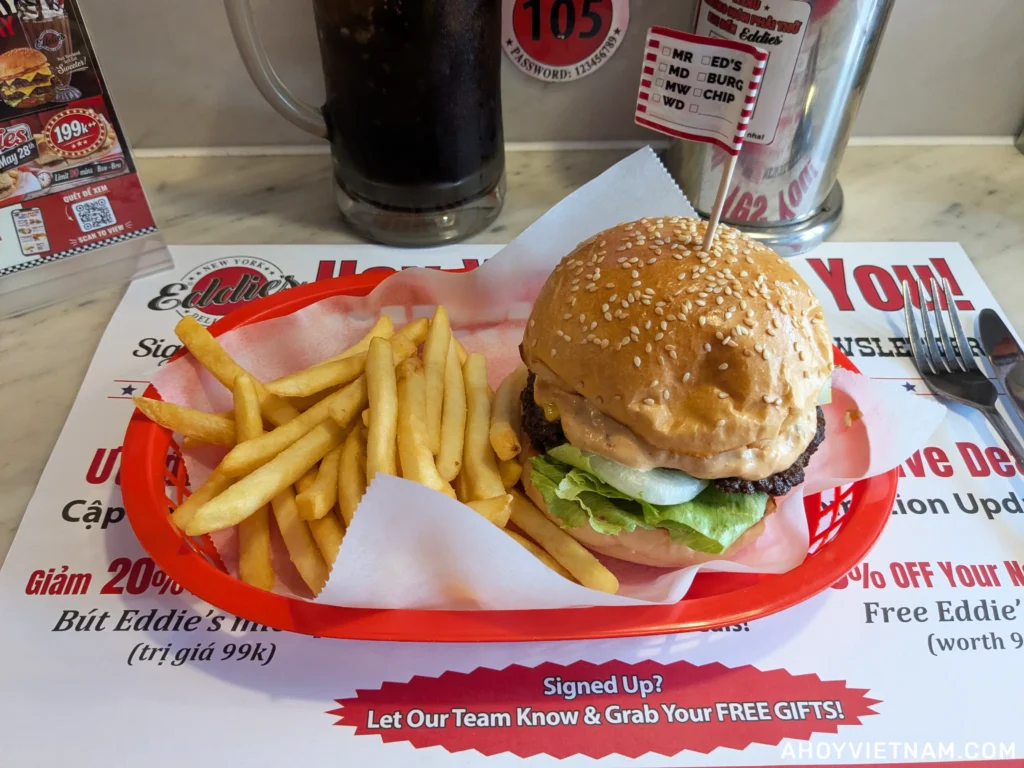 A cheeseburger at Eddie's Diner in Ho Chi Minh City