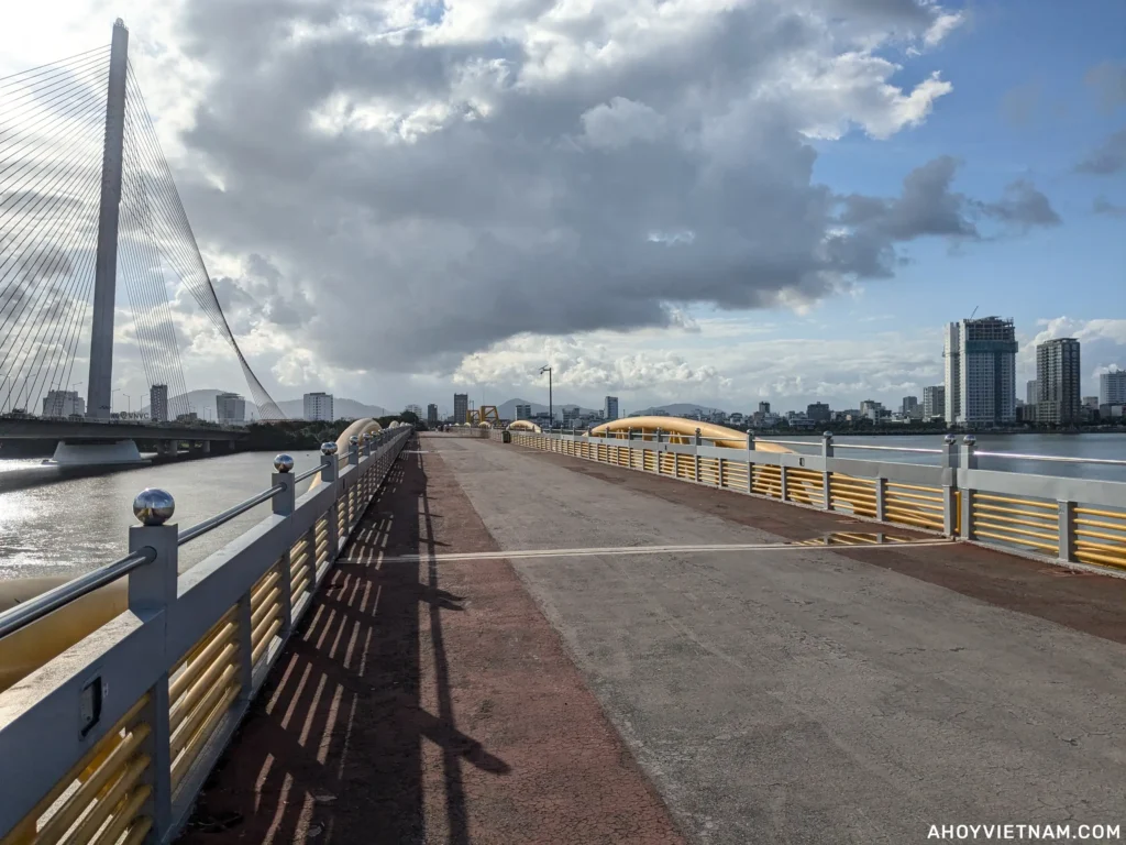 Walking over the Nguyen Van Troi Bridge in Da Nang, Vietnam.