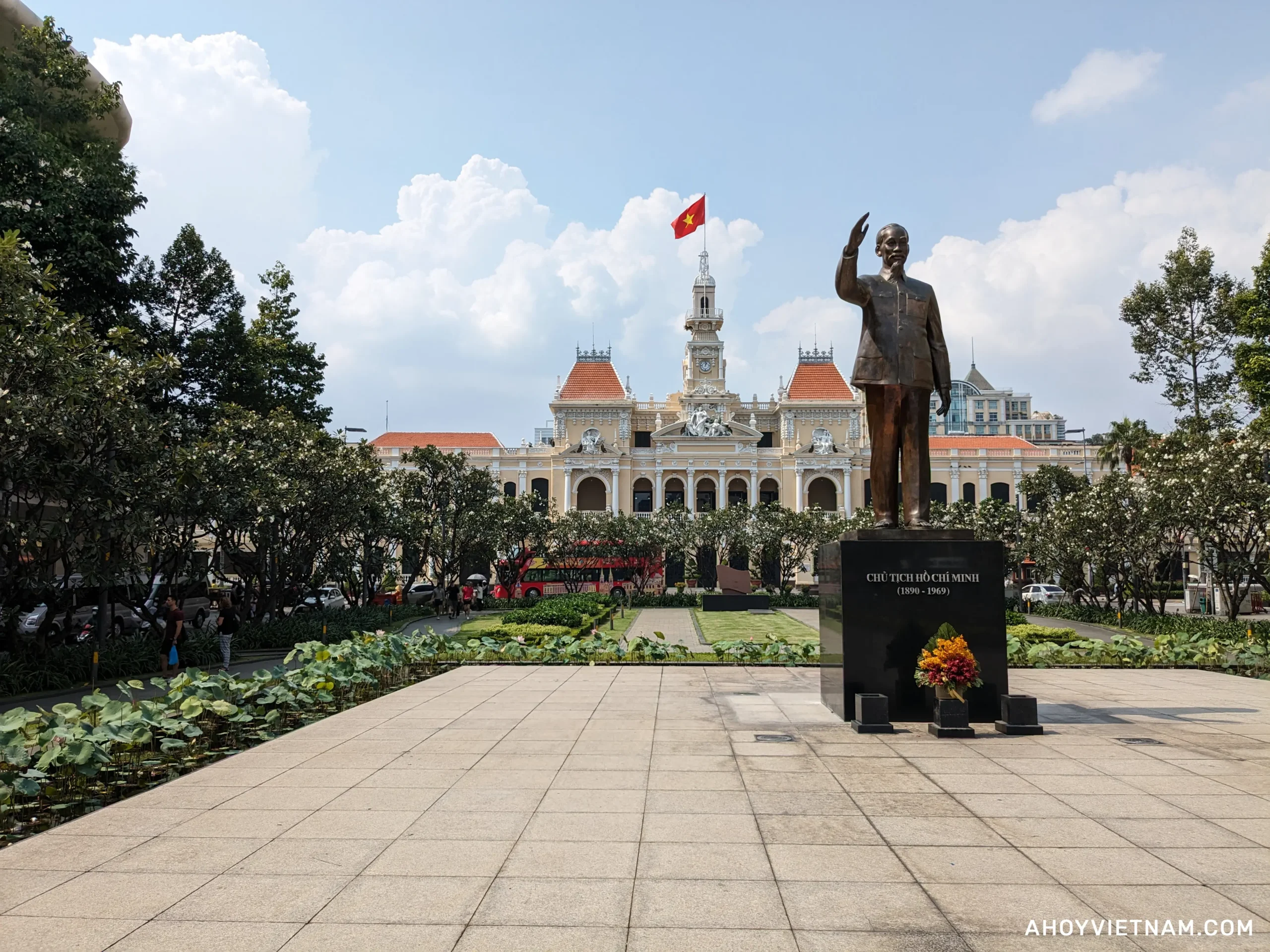 The Ho Chi Minh Statue and People's Committee Building in District 1, Ho Chi Minh City.