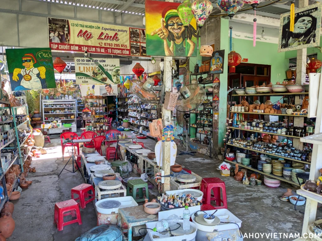 Inside the My Linh Pottery Shop at Thanh Ha Pottery Village in Hoi An, Vietnam