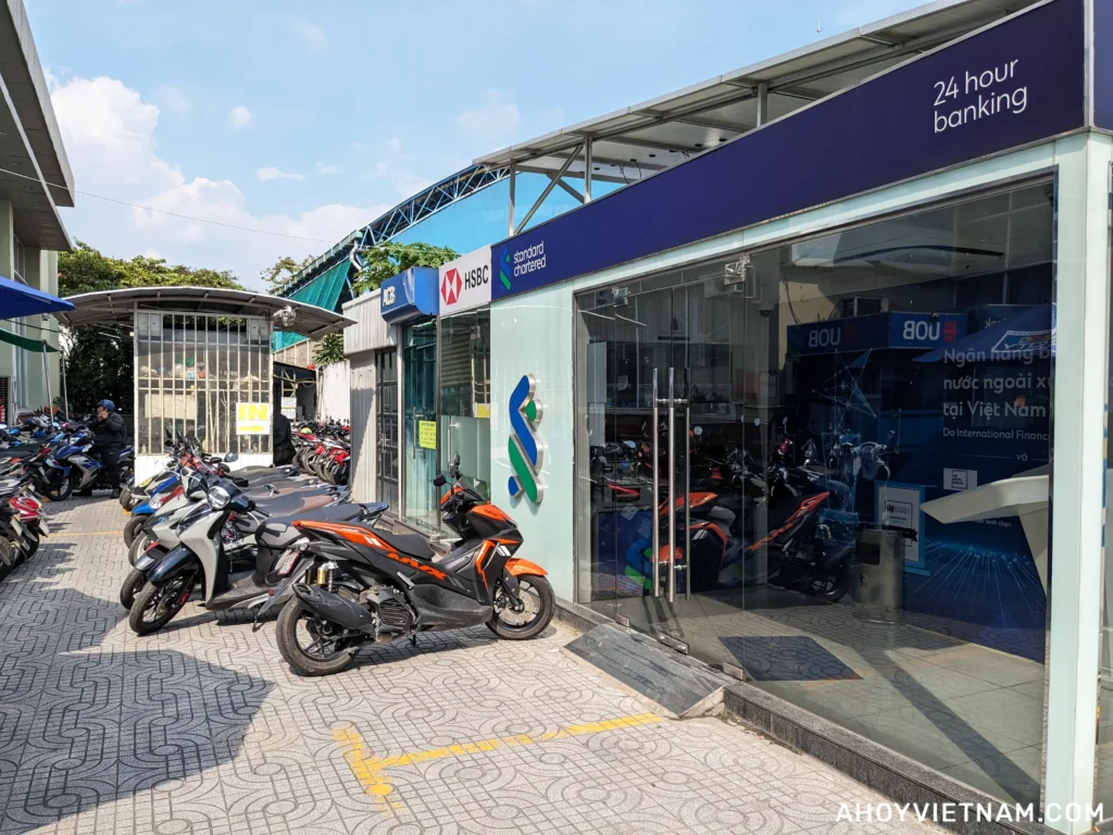 A cluster of ATMs in Thao Dien, Ho Chi Minh City.