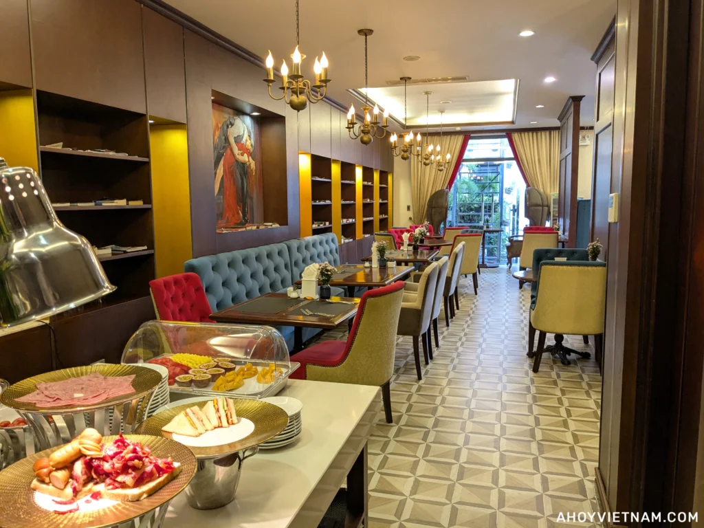 The breakfast buffet area at the Scarlett Boutique Hotel Hue