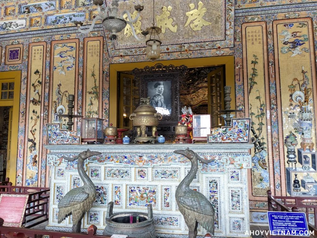 A photograph of Emperor Khai Dinh inside Khai Dinh tomb in Hue, Vietnam.