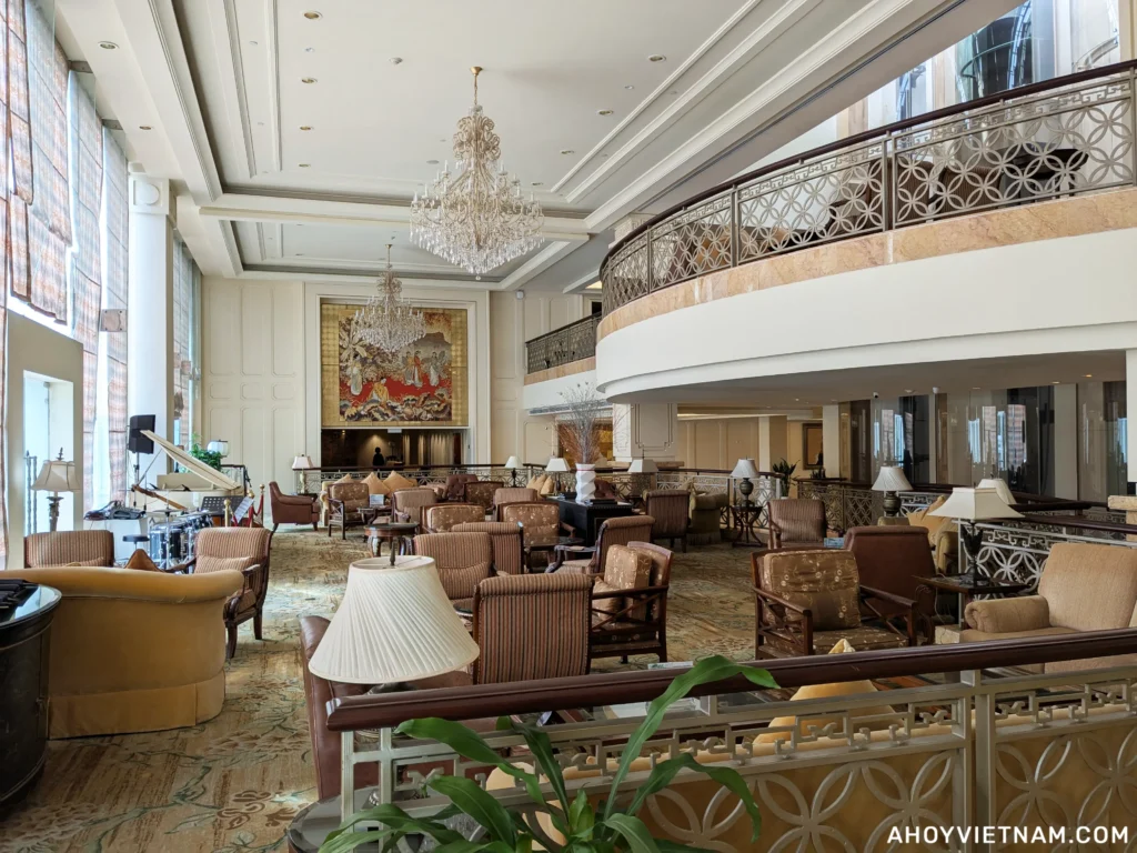 The lobby and lounge area of the Indochine Palace Hotel in Hue, Vietnam