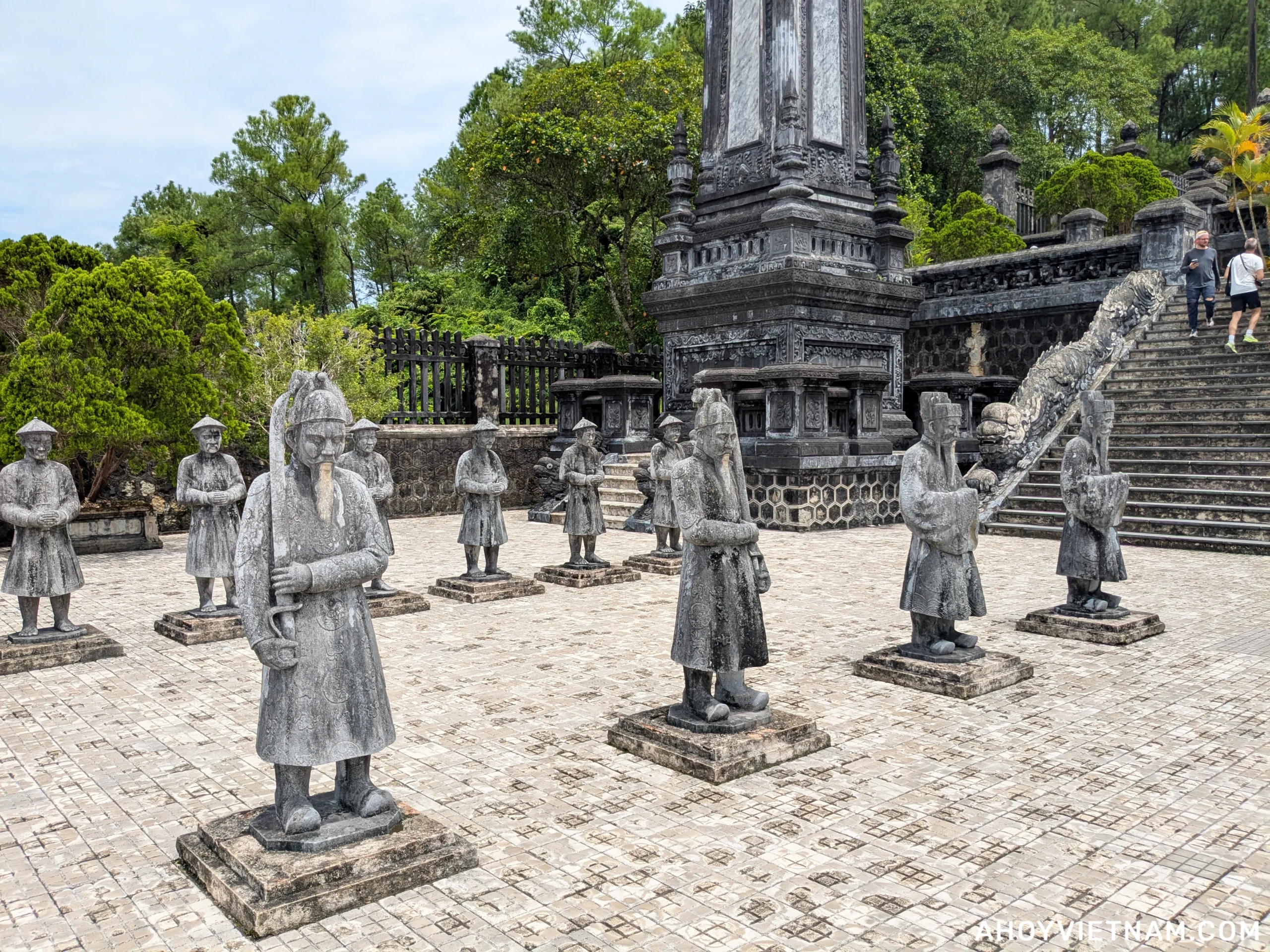 Stone statues on the grounds of Khai Dinh tomb in Hue, Vietnam