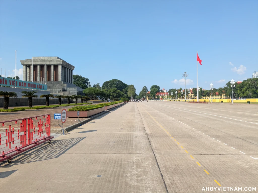 Ba Dinh Square in Hanoi, with the Ho Chi Minh Mausoleum on the left