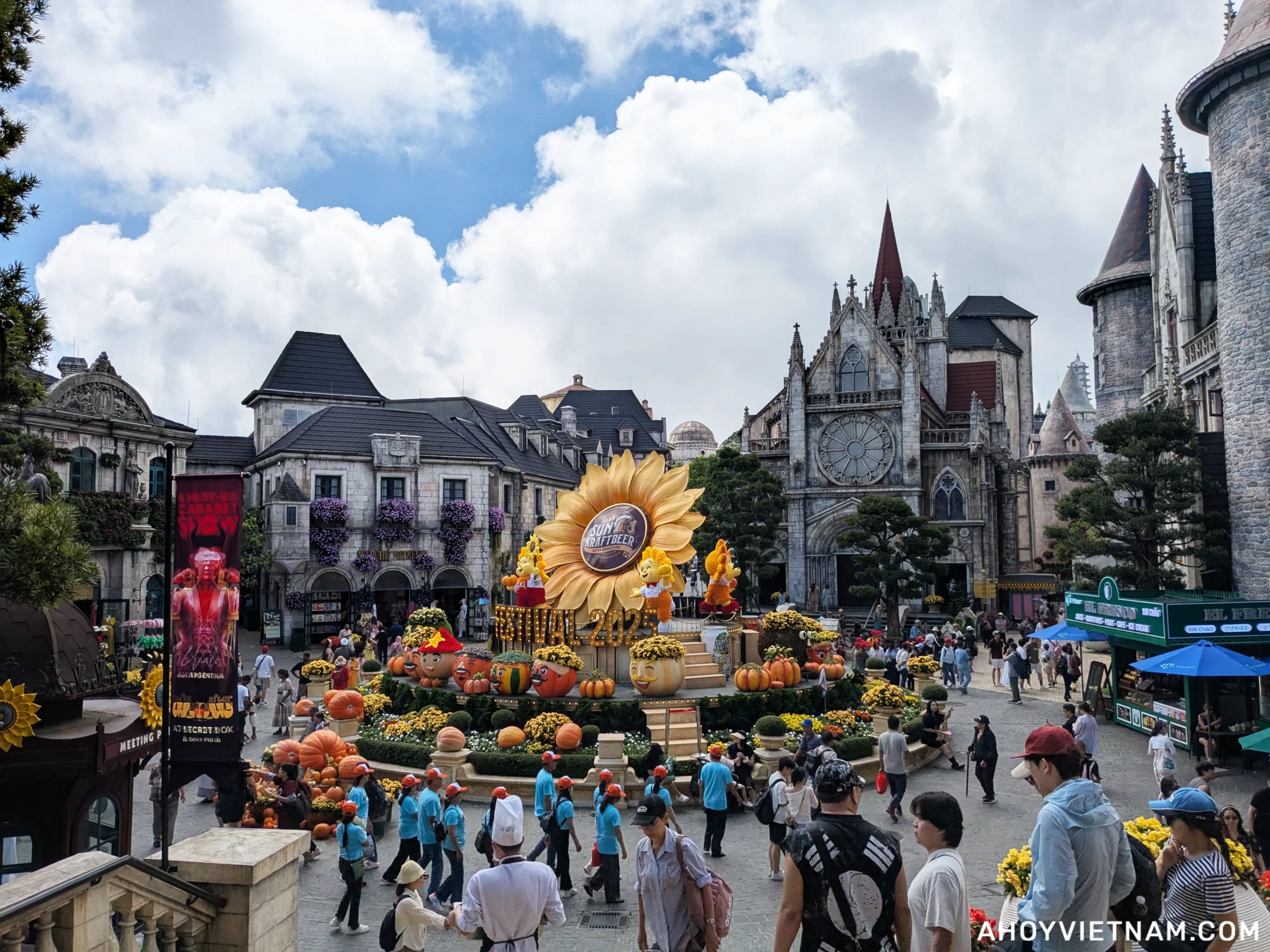 Crowds at the French Village in Ba Na Hills