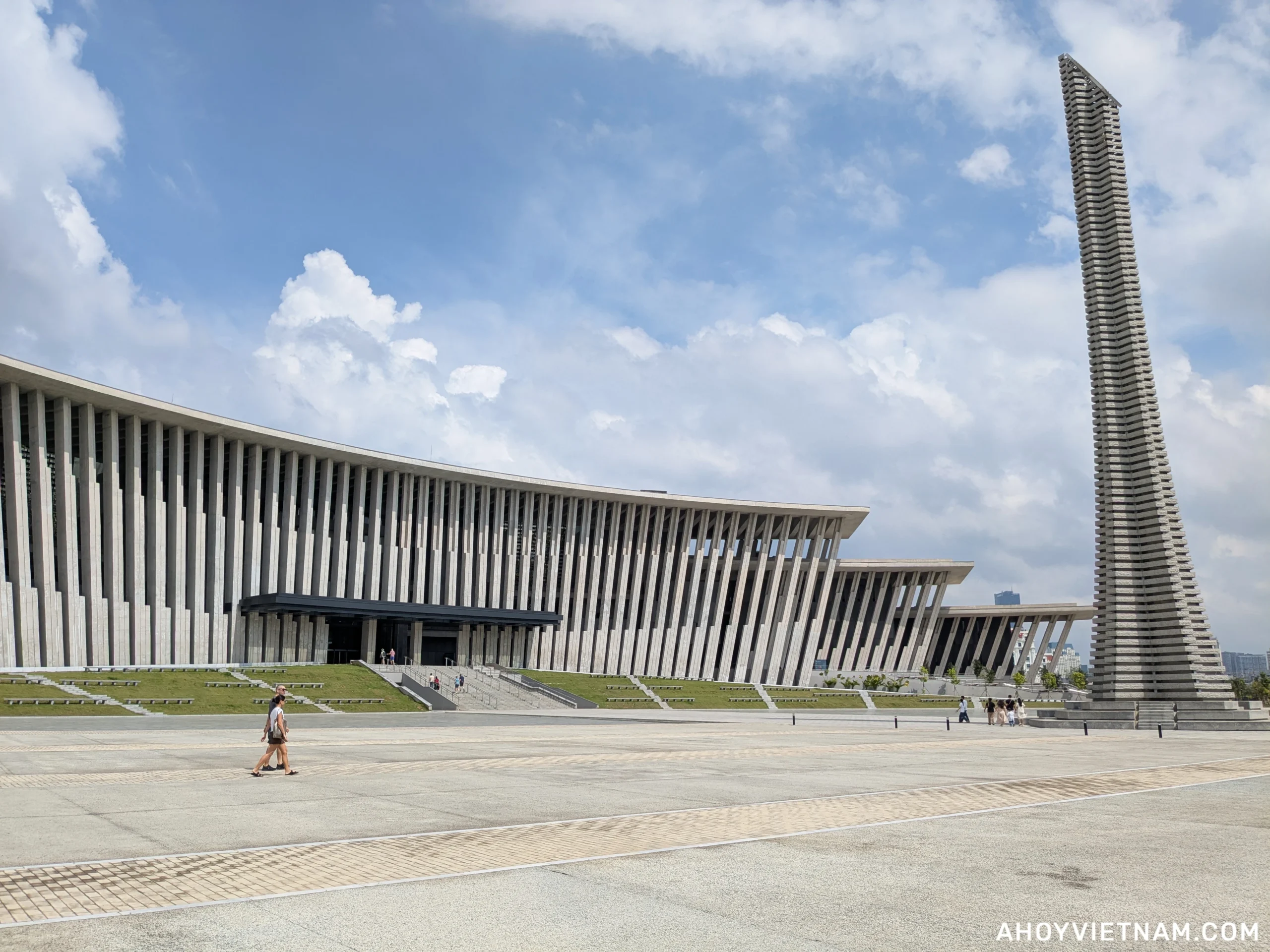 The front of the Vietnam Military History Museum in Hanoi, with the 45-meter tall Victory Tower on the right