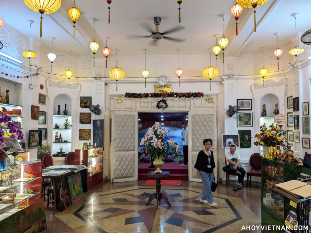 The lobby inside the Lotus Water Puppet Theatre in Hanoi