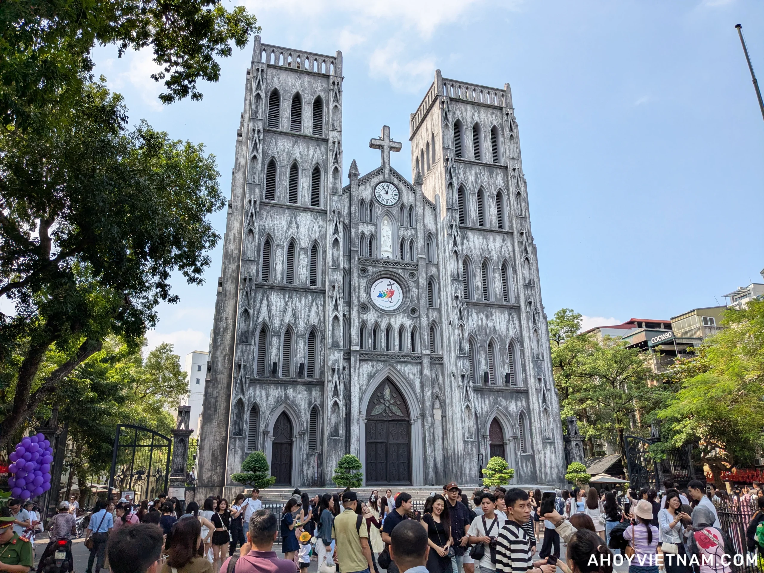 Crowds outside St. Joseph's Cathedral in Hanoi, Vietnam