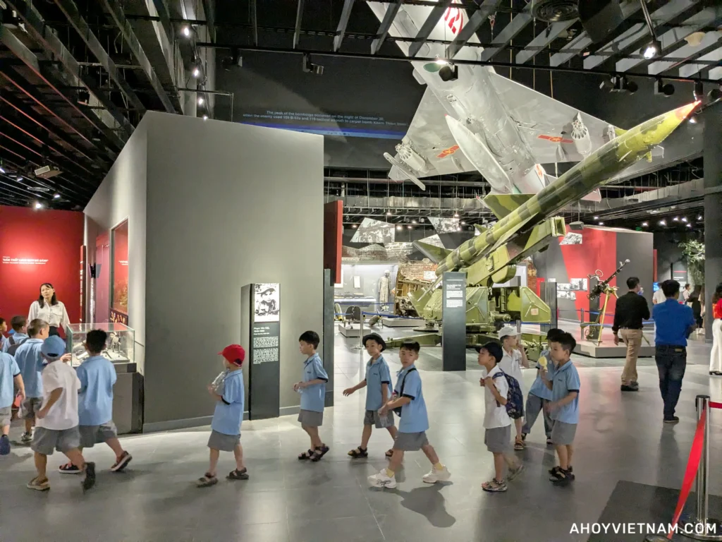 Students on a class trip at the Vietnam Military History Museum in Hanoi