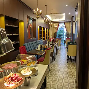 The Scarlett Boutique Hotel breakfast area in Hue, Vietnam