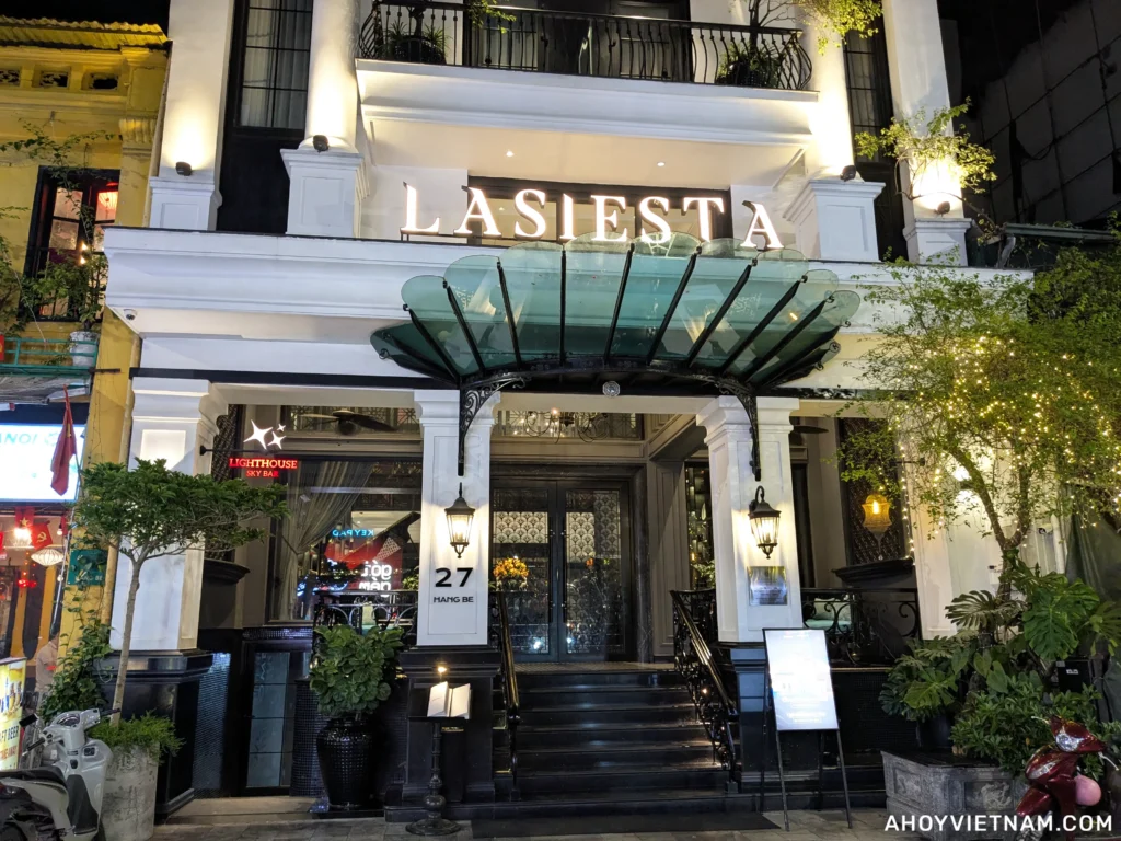 Nighttime outside the La Siesta Premium Hang Be in Hanoi's Old Quarter