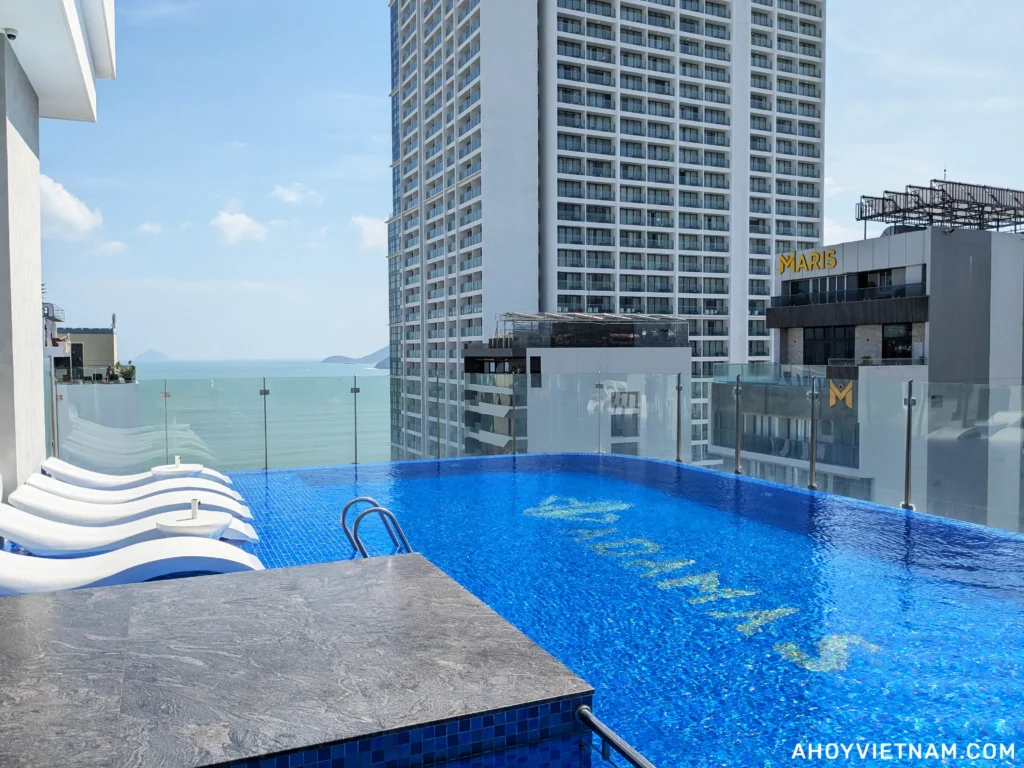 The rooftop pool at the Adamas Boutique Hotel in Nha Trang, Vietnam