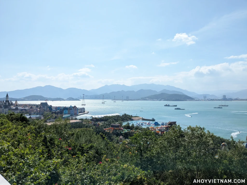 Nha Trang Bay and the cable cars over the ocean in Nha Trang, Vietnam