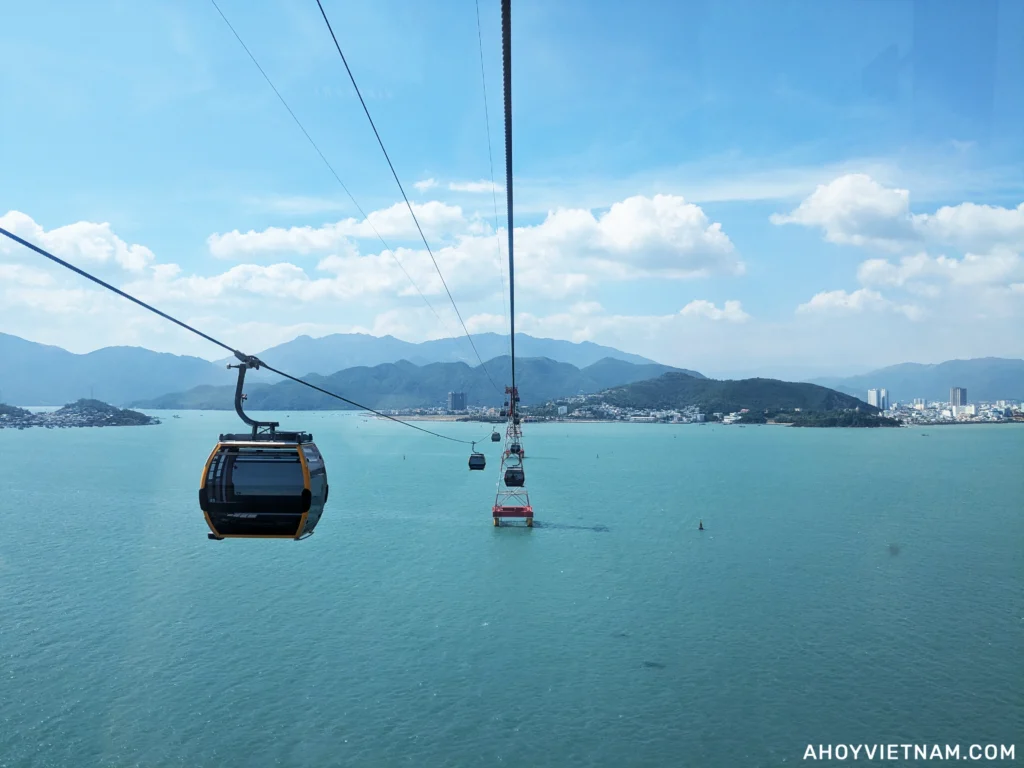 Riding in the cable car over the ocean in Nha Trang, Vietnam