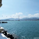 Cable cars going over the ocean in Nha Trang, Vietnam