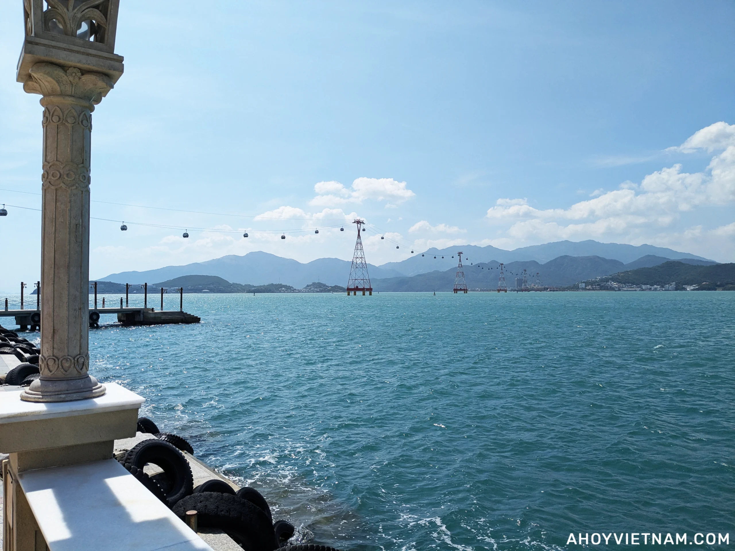 Cable cars going over the ocean in Nha Trang, Vietnam