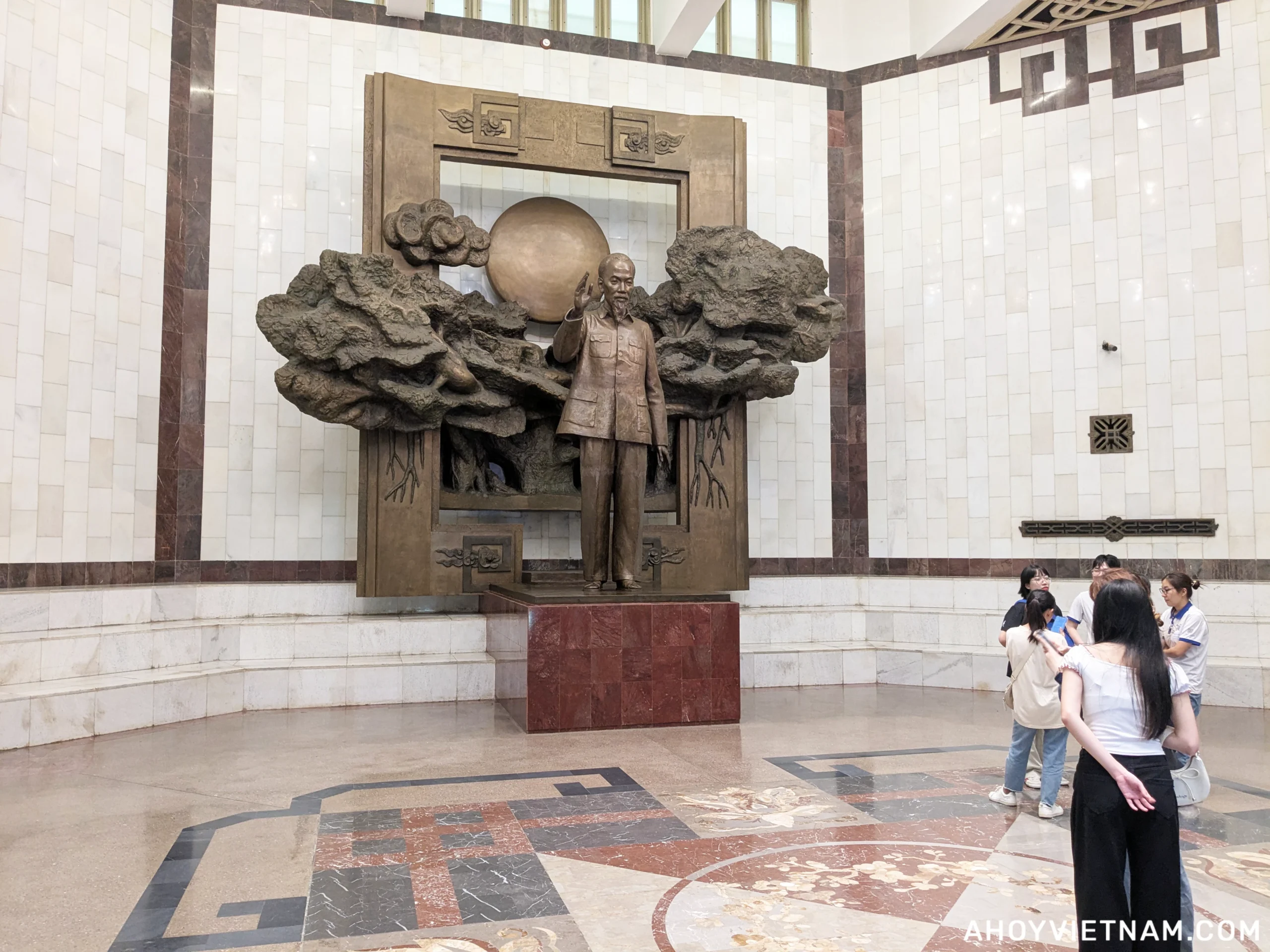 The large bronze statue of Ho Chi Minh inside the Ho Chi Minh Museum in Hanoi