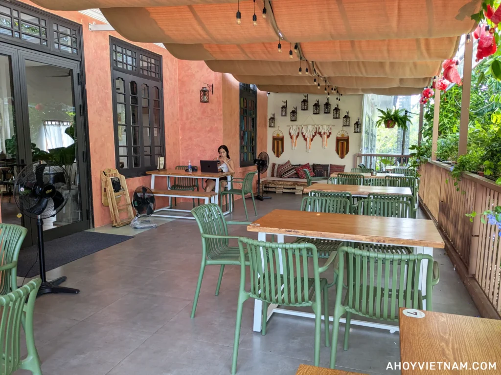 The outdoor patio on the second floor of La Solana restaurant in Hoi An