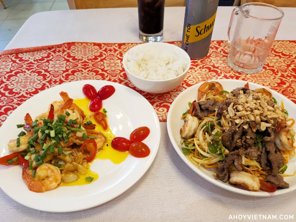 Two Vietnamese dishes from Red Sun Restaurant in Hoi An