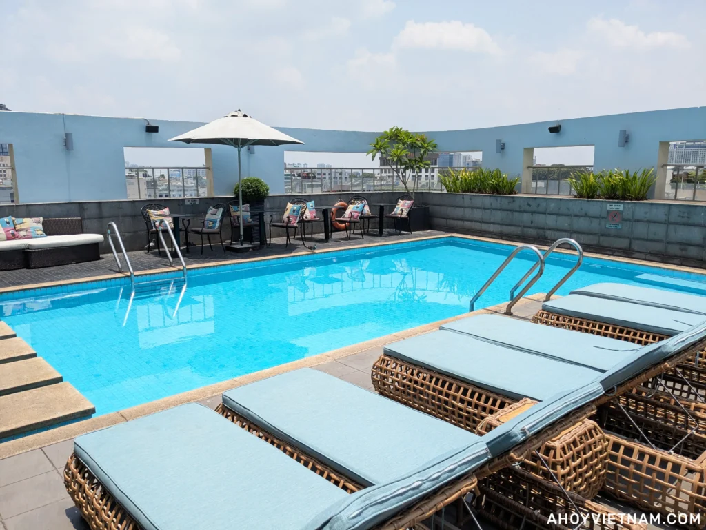 The rooftop swimming pool at the Liberty Central Saigon Centre Hotel