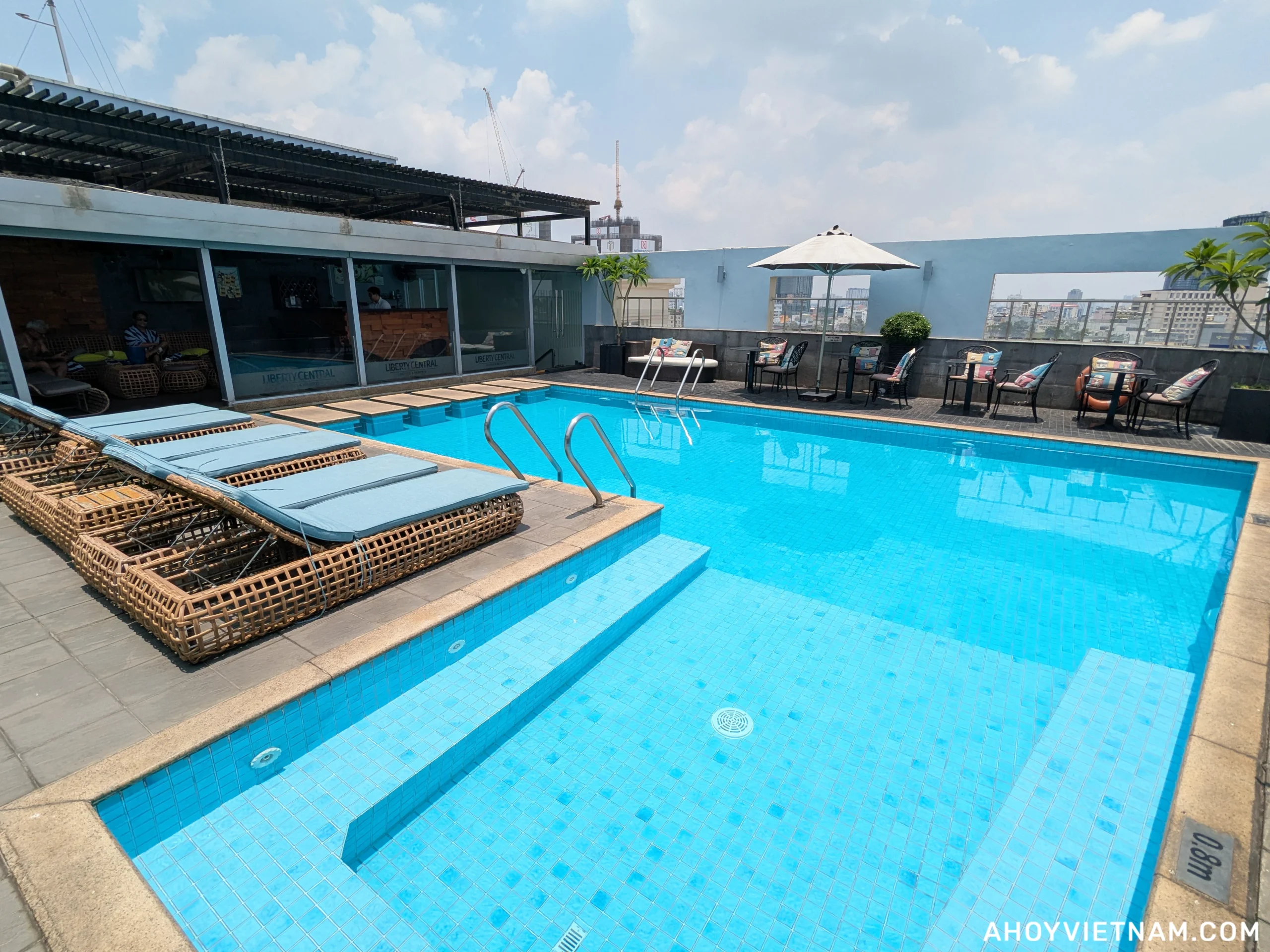 The rooftop swimming pool and bar at the Liberty Central Saigon Centre Hotel in Ho Chi Minh City, Vietnam